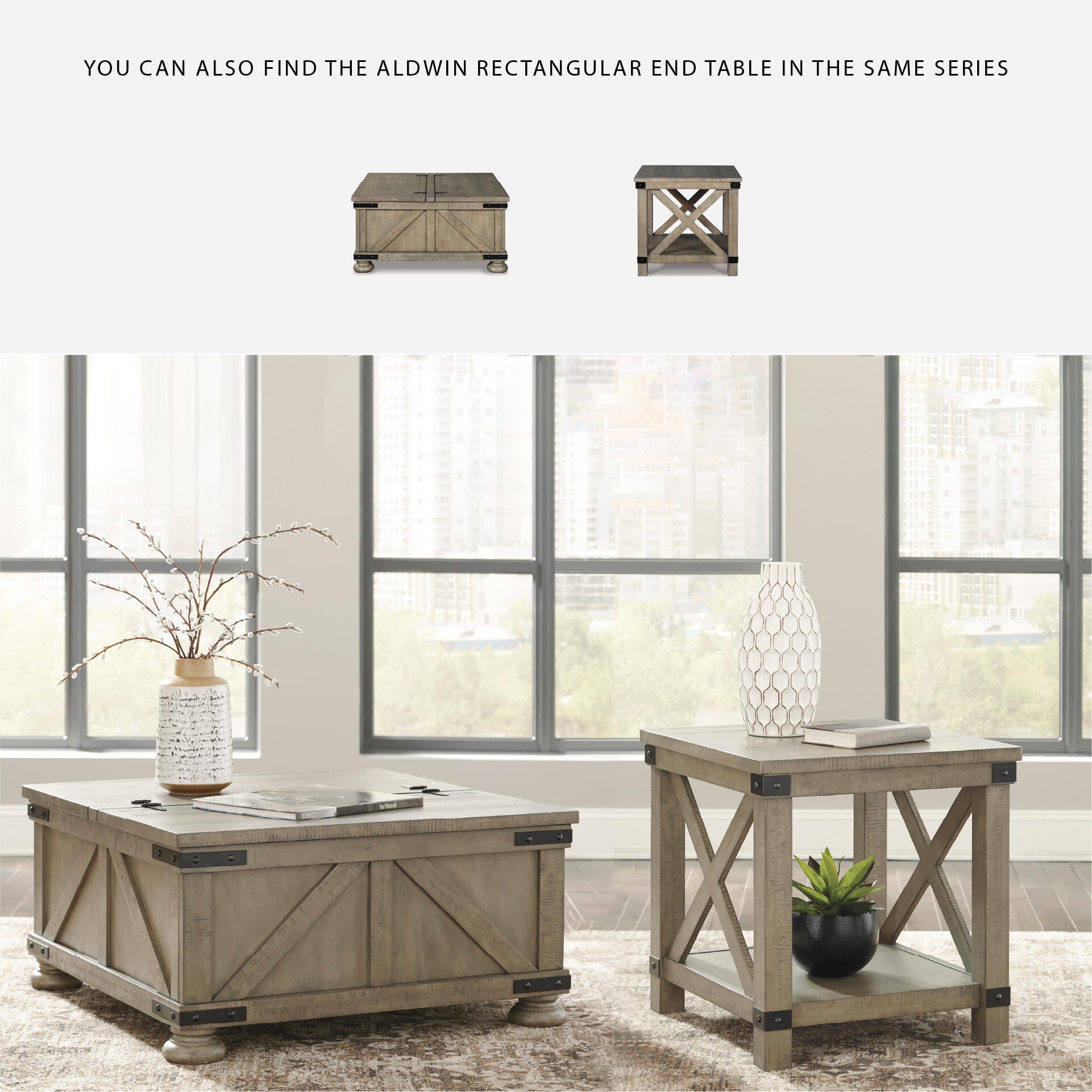 Signature Design by Ashley Casual Aldwin Coffee Table With Storage  Gray