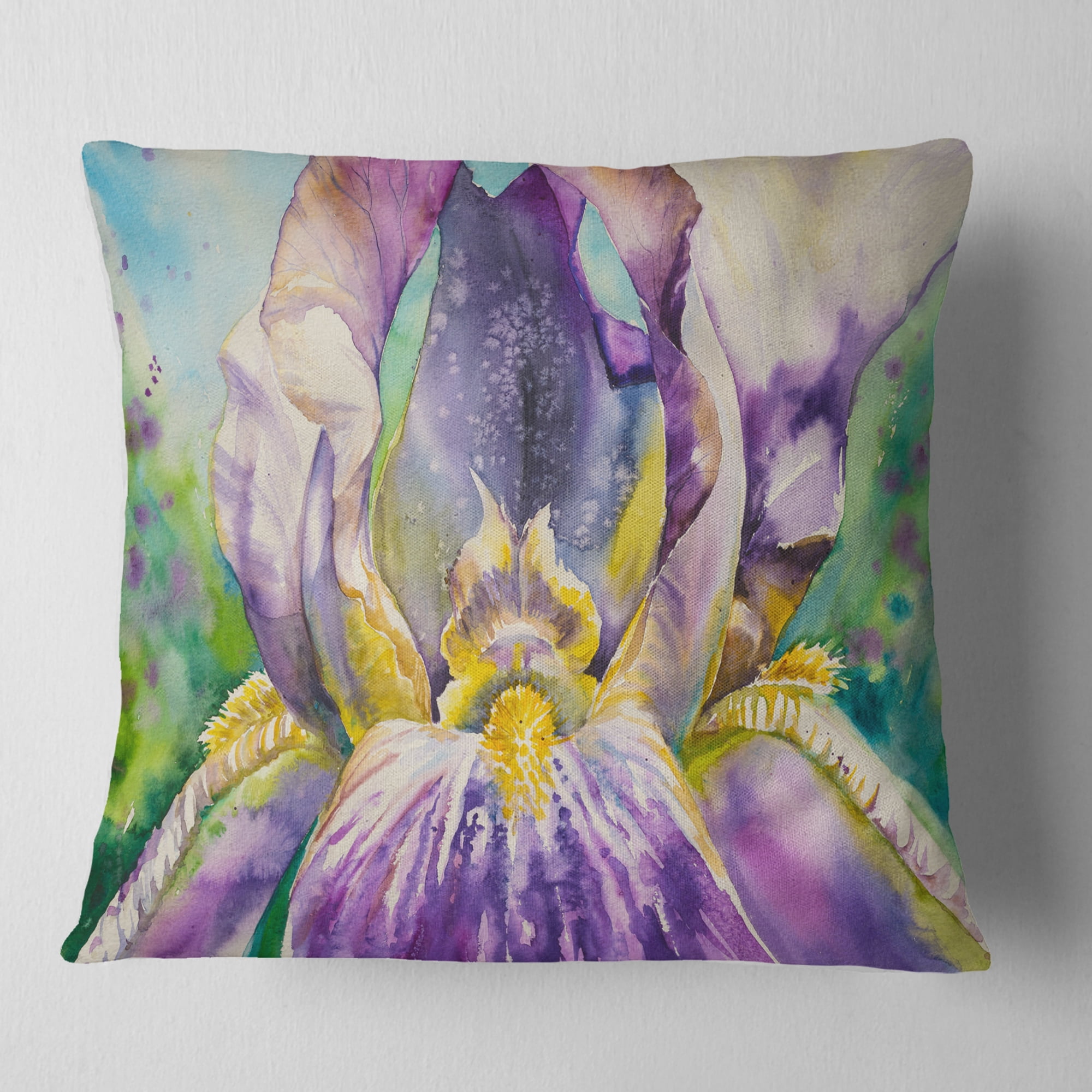 Designart Iris Flower Close up - Floral Throw Pillow - 18x18