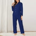 thumbnail image 2 of Fotbe Navy Blue Conjunto de Pijama de Manga Larga para Mujer con Estampado, Ropa de Dormir de 2 Piezas, Conjunto de Casa Suave y Cómodo con Bolsillos-X-Large, 2 of 7