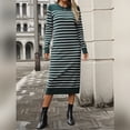thumbnail image 3 of IDOPIP Womens 2024 Fall Striped Sweater Dresses Long Sleeve Crew Neck Slim Knit Midi Dress L Green, 3 of 7