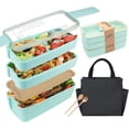 thumbnail image 1 of Lunch Box, Fiambrera Bento Box de Almuerzo Contenedor Bundle Divider Estilo, Con Una Bolsa de Almuerzo, Lonchera Contenedor Cubiertos Incluidos, Eco Friendly, Caja Almuerzo Verde+Negros, 1 of 4