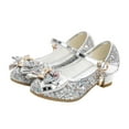 thumbnail image 2 of Yammkia Girl's Dress Shoes Mary Jane Glitter 1.5 in Low Heel Wedding Party Princess Shoes for Toddler/Little/Big Kids (Silver,1), 2 of 5