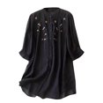 thumbnail image 2 of HLKJKLS Winter Clothing For Women New Chinese Embroidered 3/4 Sleeve Shirt Cotton Loose Mid Length Winter Blue M-3Xl, 2 of 6