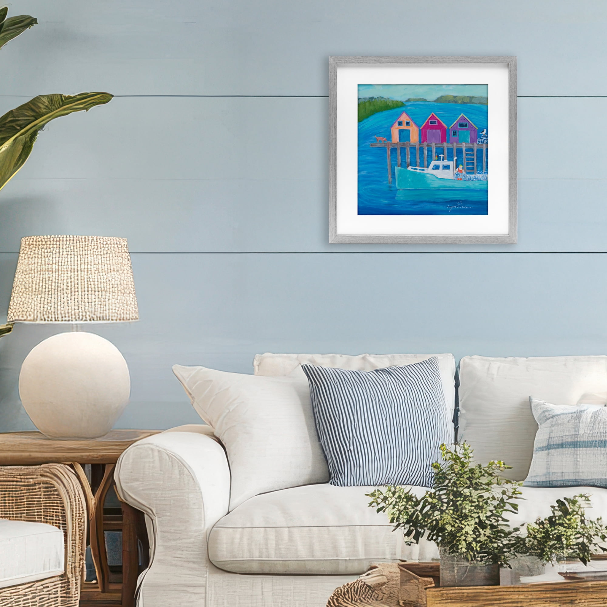Stupell Industries Work Day at Seaside Village Gray Framed Print Under Glass, design by Lynn Ericson Fine Art