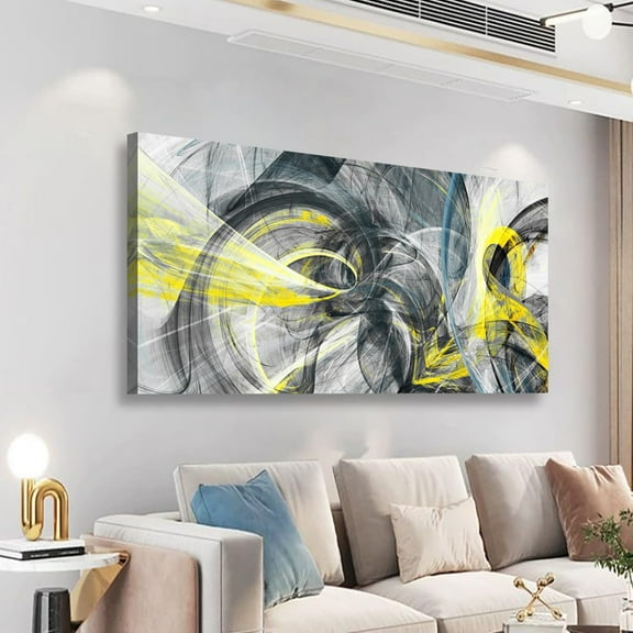 Aaheei Abstract Wall Art Bedroom Wall Decor Living Room Modern Grey Yellow Wall Art Office Farmhouse Paintings Artwork Black White Canvas Wall Art Prints Pictures