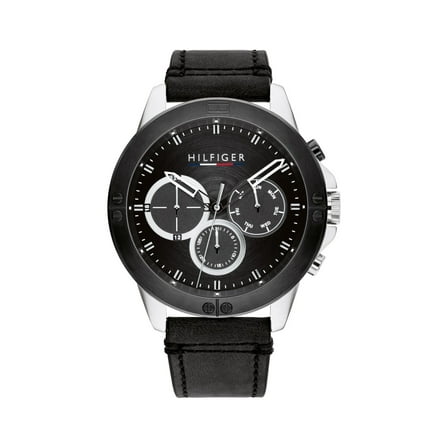TOMMY HILFIGER 1791894 HARLEY BLACK DIAL & BLACK LEATHER CHRONOGRAPH MENS WATCH
