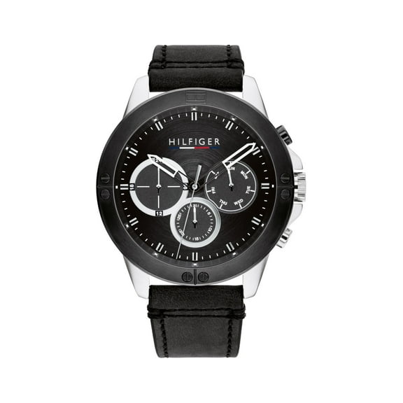 TOMMY HILFIGER 1791894 HARLEY BLACK DIAL & BLACK LEATHER CHRONOGRAPH MENS WATCH