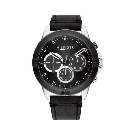TOMMY HILFIGER 1791894 HARLEY BLACK DIAL & BLACK LEATHER CHRONOGRAPH MENS WATCH
