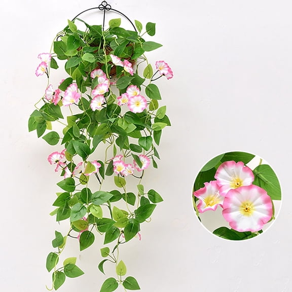 Artificial Morning Glory Flowers - 100cm Silk Plastic Hanging Flowers | UV-Resistant Fade-Proof Outdoor/Indoor Decor | Realistic Full Pot of 20 Blooms for Patio, Garden, Office & Home Decor