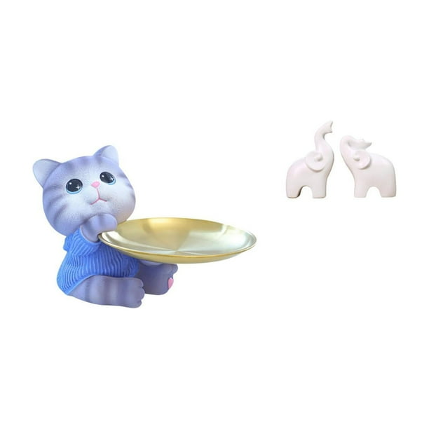 Figura de oso,Bandeja para gatos Bandeja para dulces para gatos Bandeja para estatuas de resina,Escultura de elefante,Esculturas de elefantes de resina para decoración del hogar,Estatuas de