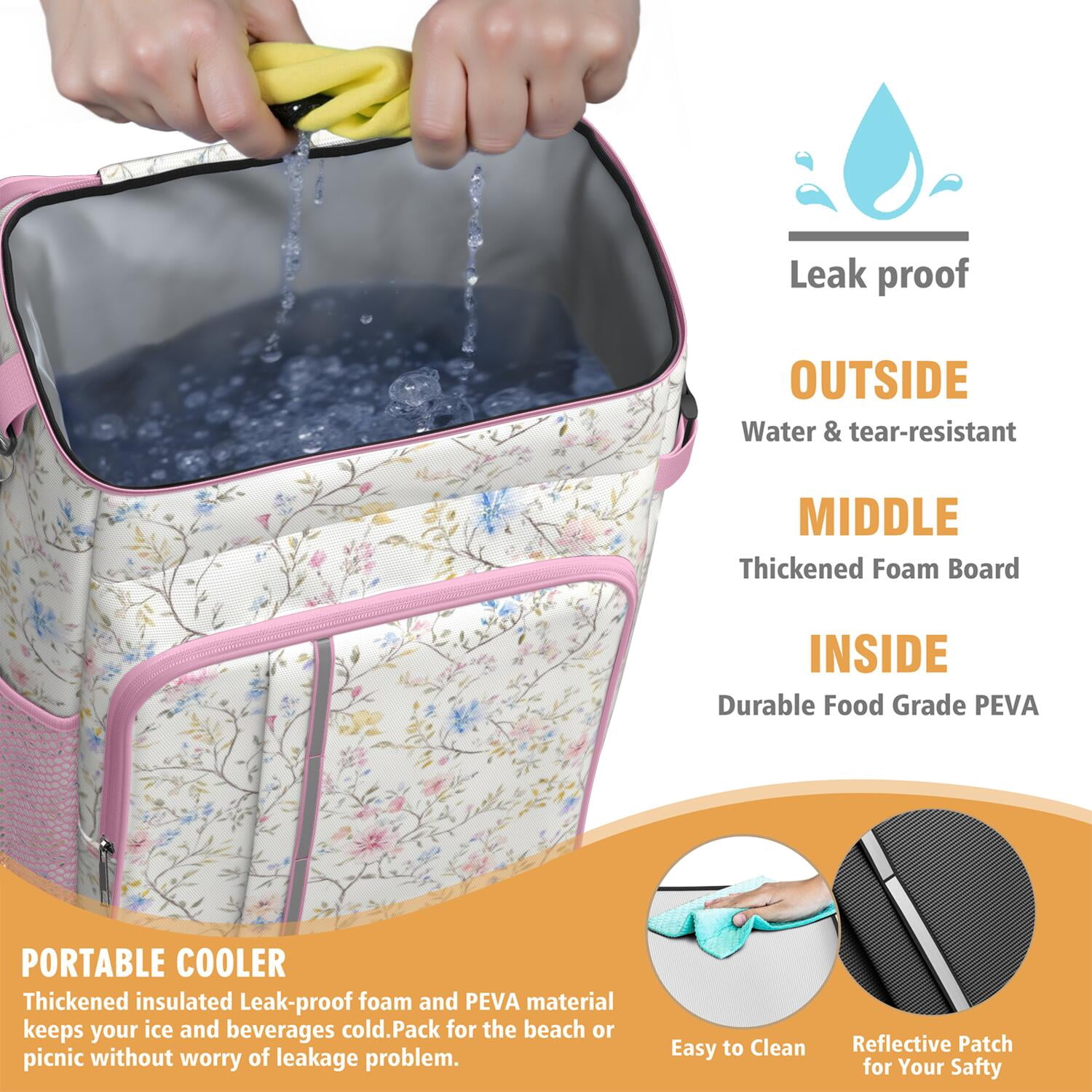 Travel Cooler Bag - Pioneer Flower Camping Beer Cooler Backpack with Bottle Opener- Waterproof Insulated Picnic Backpacks - Cooler Bag for Beach