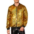 thumbnail image 1 of Chaqueta con lentejuelas INSPIRE CHIC para hombre, con cremallera, de mangas largas, ideal para fiestas, estilo disco, chaqueta bomber brillante, color dorado, 1 of 6