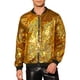 thumbnail image 1 of Chaqueta con lentejuelas INSPIRE CHIC para hombre, con cremallera, de mangas largas, estilo disco brillante, bomber, 2XL dorada, 1 of 6