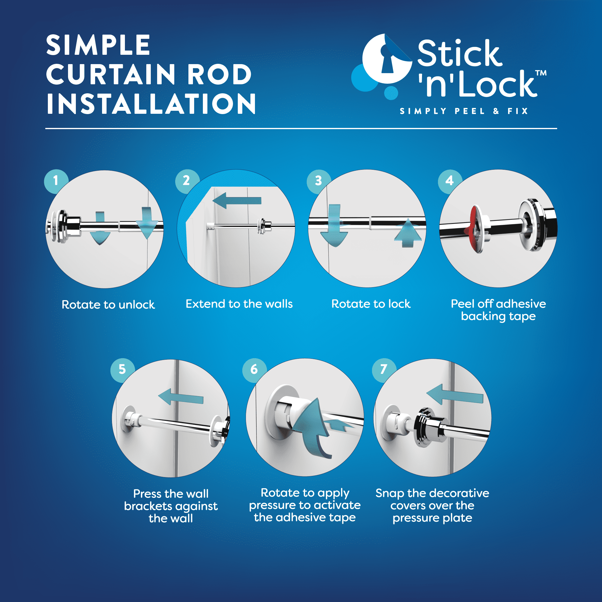 Croydex Stick N Lock Stainless Steel Tension Shower Rod Chrome 23in-40in, No Drill, Chrome