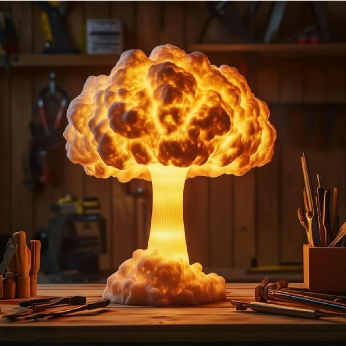 Mushroom Cloud Table Lamp, Atomic Bomb Blast 3D Explosion Night Light, Unique Handmade Resin Lamp for Bedroom, Desk, Home Decor & Creative Gifts Battery Model，2pc