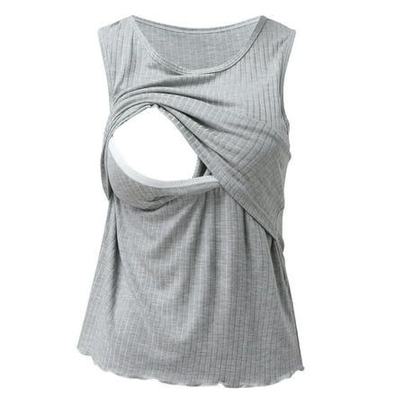 

NIUREDLTD Womens Maternity Summer Sleeveless Ribbed Printed Nursing Tank Tops Pregnancy Vest For Breastfeeding With Pads