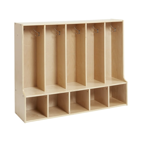 ECR4Kids Birch Streamline 5-Section Toddler Coat Locker with Bench and Cubbies, Organizer with Hooks