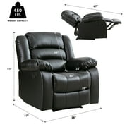 Bonzy Home Recliner Comfortable Arms and Back Faux Leather Single Reclining Chair Modern Sofa for Living Room Bedroom, Black