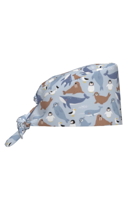 Scrub Caps Women Men - Seal Fox Seagull Whales Soft Comfy Waterproof Adjustable Working Cap Scrub Hats Surgical Caps for Women Men With Sweatband, Nurse Caps for Women Men