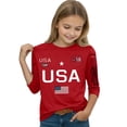 thumbnail image 3 of Abcomgle 4th Of July T Shirts for Toddler Girls 3/4 Sleeve Patriotic Tops Crew Neck Dressy USA Flag Graphic Tshirt Holiday Party Independent Day Tee Shirts,Red,3-4Years, 3 of 4