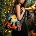 thumbnail image 4 of Shadoumai Halloween Quilted Tote Bag for Women, Pumpkin Black Cat Witch Hat Print Large Spacious Handbag, Reusable Shopping Bag, 4 of 8