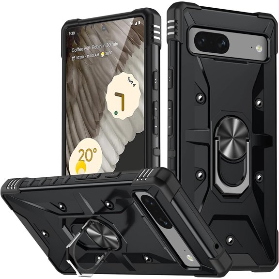 Case for Google Pixel 7 Case Military Grade Drop Case with Kickstand Metel Ring Magnetic Holder Shockproof Protective for Pixel 7 Phone Case (Black)