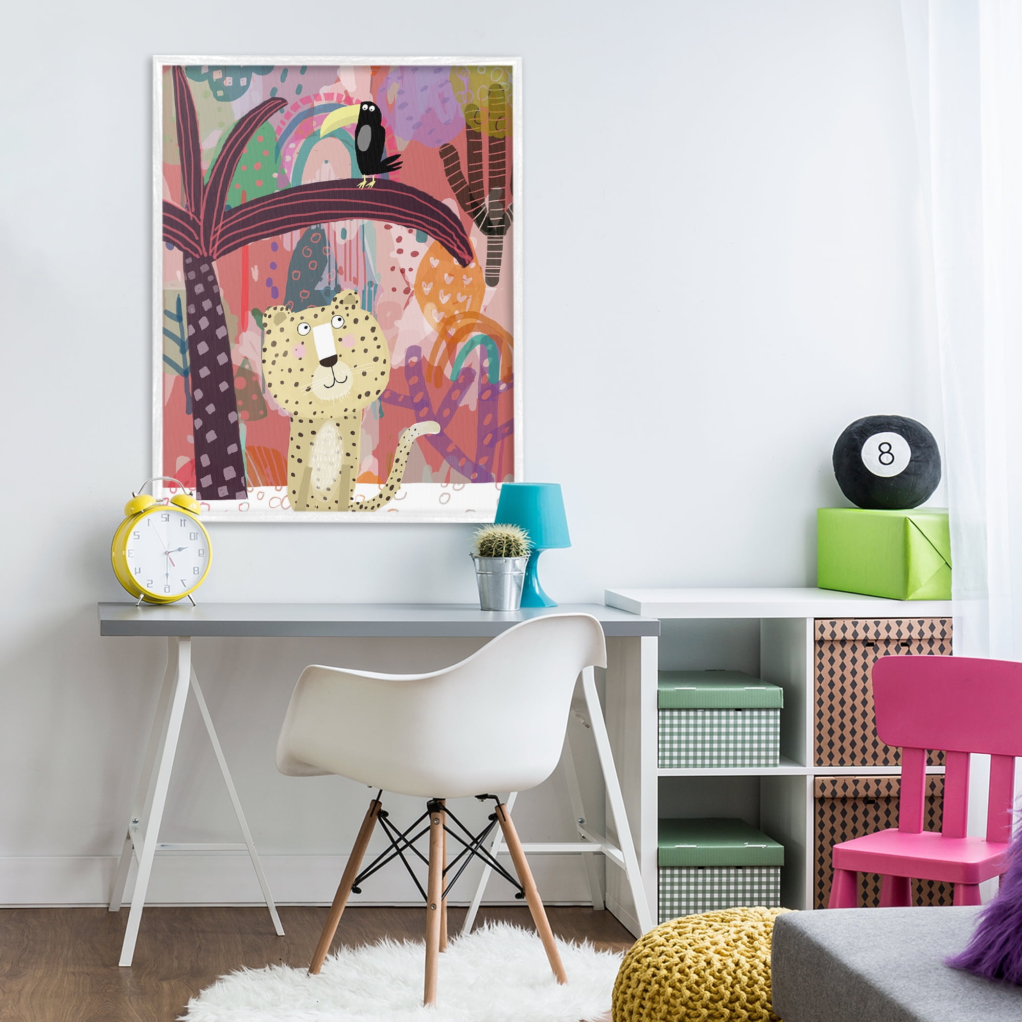 Whimsical Cheetah & Toucan White Framed Giclee Art, design by Carla Daly