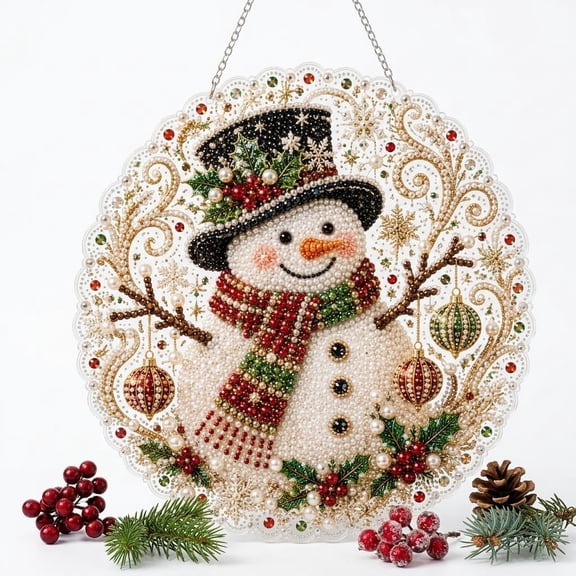 Christmas Pearl Diamond Painting Suncatcher Kit, 10 Inch Shaped DIY Diamond Art Craft, Diamond Art Kits for Adults, Xmas Window Door Wall Home Decor Holiday Gift