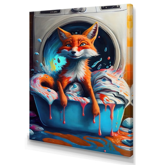 Designart Fox Sitting In Laundry Basket Canvas Wall Art
