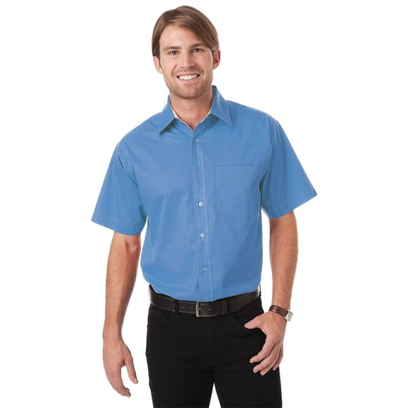 BlueGeneration Mens S/S Peached Fine Line Twill - Light Blue Medium Solid