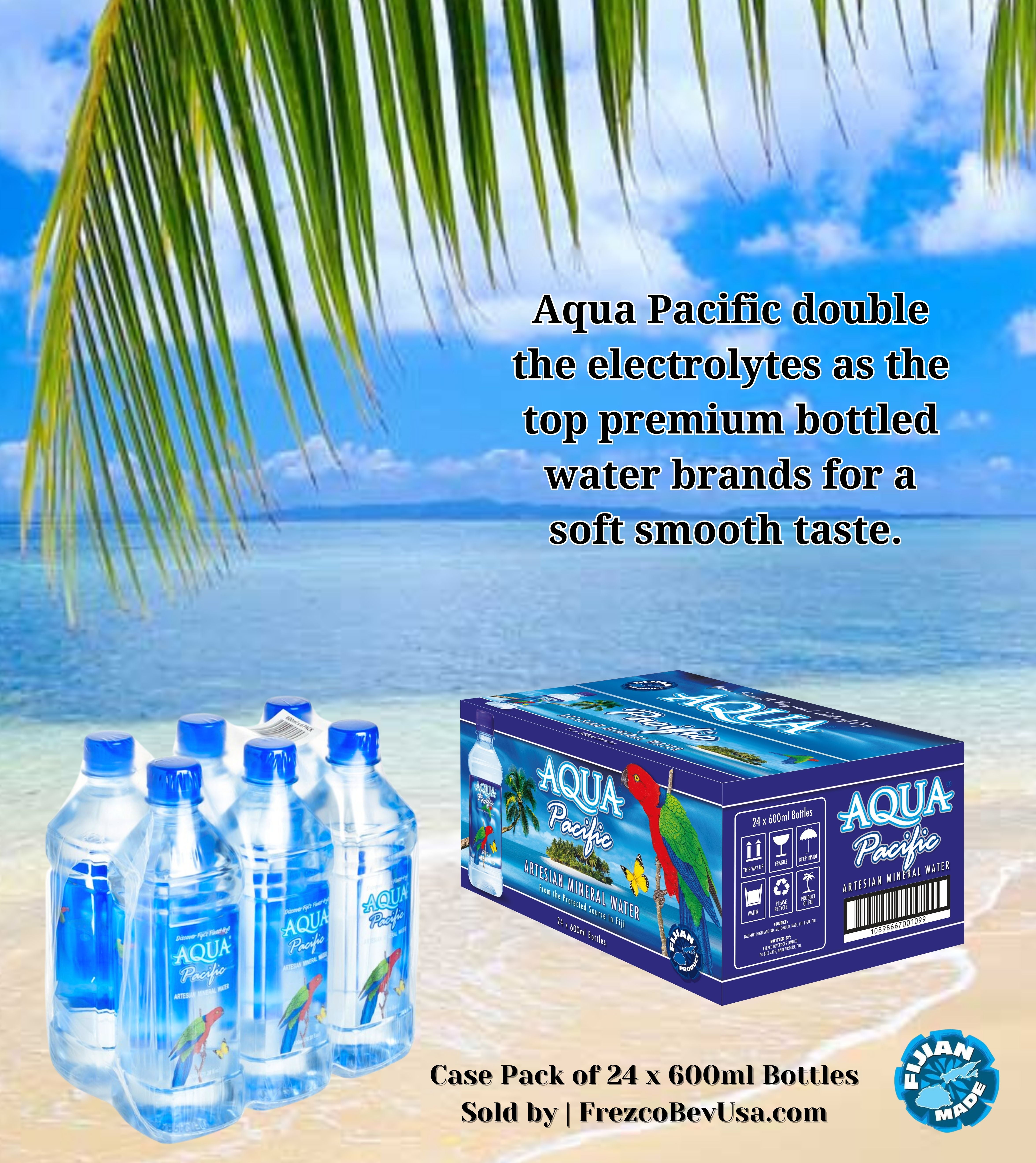 Aqua Pacific® Natural ARTESIAN Mineral Water Case Pack of 24 (20 Oz Bottle Ea) Discover Fiji's Finest H20, Naturally High pH & Alkaline Imported from Fiji Islands