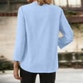 thumbnail image 4 of Camisas de Color Sólido para las Mujeres 3/4 Manga Manga Corta Cuello en V, Blusa Casual para Primavera Verano Diario, 4 of 9