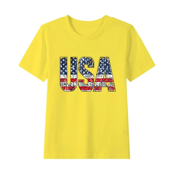 Toddler Casual American Flag Tshirts Cotton Baseball Tee Shirts 4th of July Patriotic Graphic Tees Summer Yellow, 7 Years
