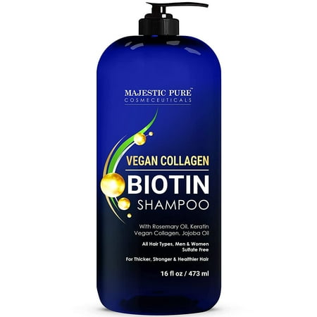 Majestic Pure Biotin Shampoo - with Vegan Collagen - Best for Hair Growth, Thickening, Hair Loss, & Color Treated Hair - Sulfate Free, Hydrating, & Volumizing - Hair Care for Men and Women - 16 fl oz