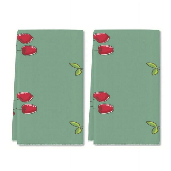 YladaFaie Set of 2 Pack Summer Cherry Pattern Dish Tea Dish Towels, Absorbent Drying Cloth Tea Towels for Cooking Baking, 18 x 28 Inch for Bathroom Holiday Seasonal Wreath Decor