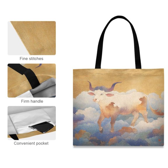 Canvas Tote Bag for Women Girls Design Print The Golden Bull Tote