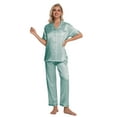 thumbnail image 6 of DAKIMOE Silk Satin Pajamas Set for Women Two-Piece Short Sleeve Shirt with Long Pajama Pant Set Soft Button Down Loungewear Nightwear Pjs Sleepwear for Women, 6 of 10
