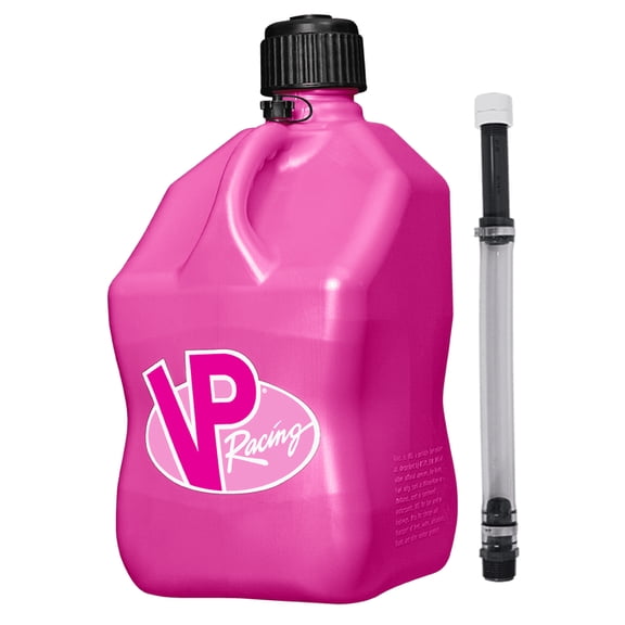 VP Racing 3812-CA, 5.5-Gallon Square Motorsport Jug Pink w/ 14" Deluxe Hose Close-Trimmed Cap and Neck for Tight Seal