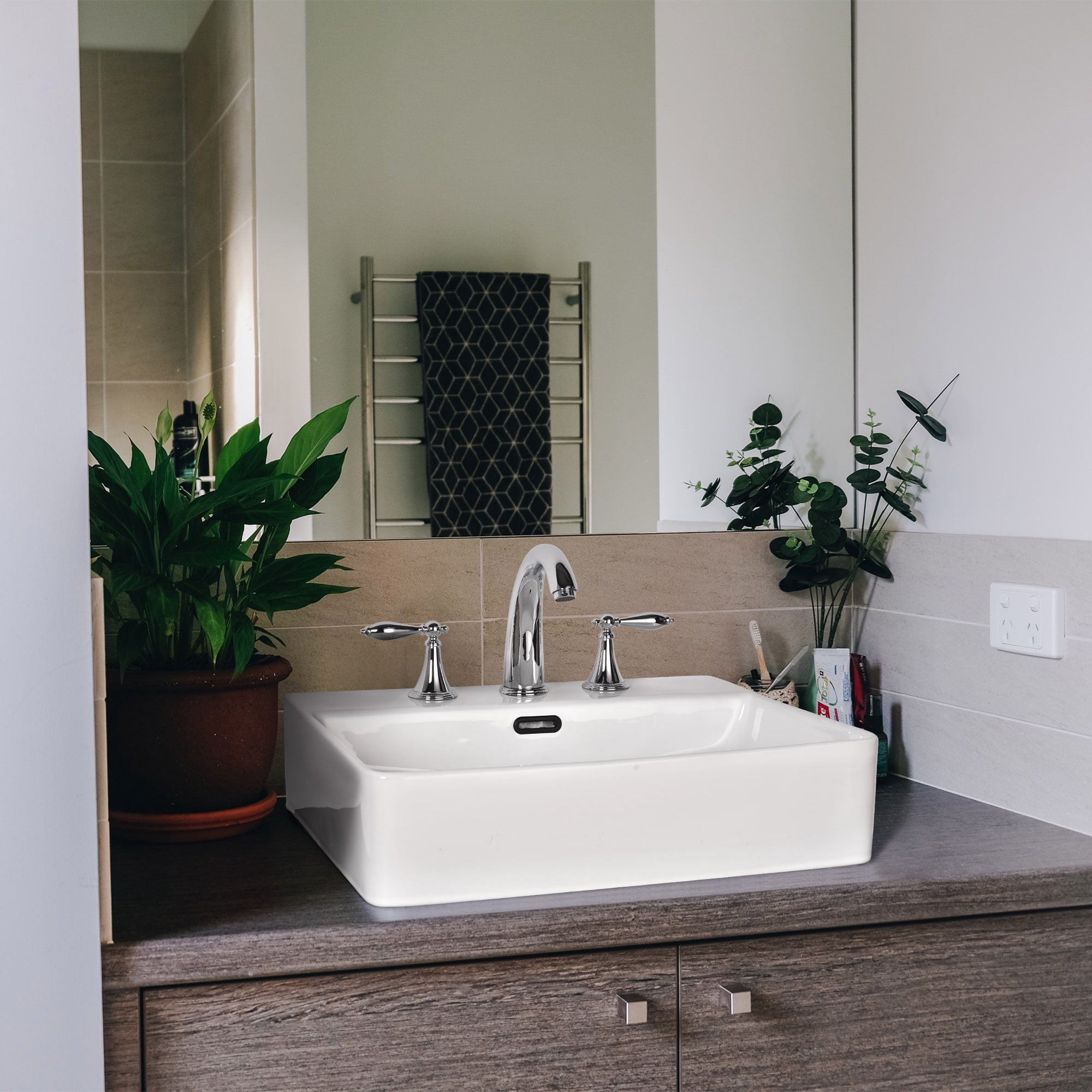 Aquaterior Rectangle Ceramic Sink Bathroom Countertop Basin with Faucet Drain