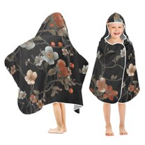 Yayeee Kids Hooded Towels Toddler Soft Absorbent Beach Bathing Wrap 50" x 23.5", Black Flowers