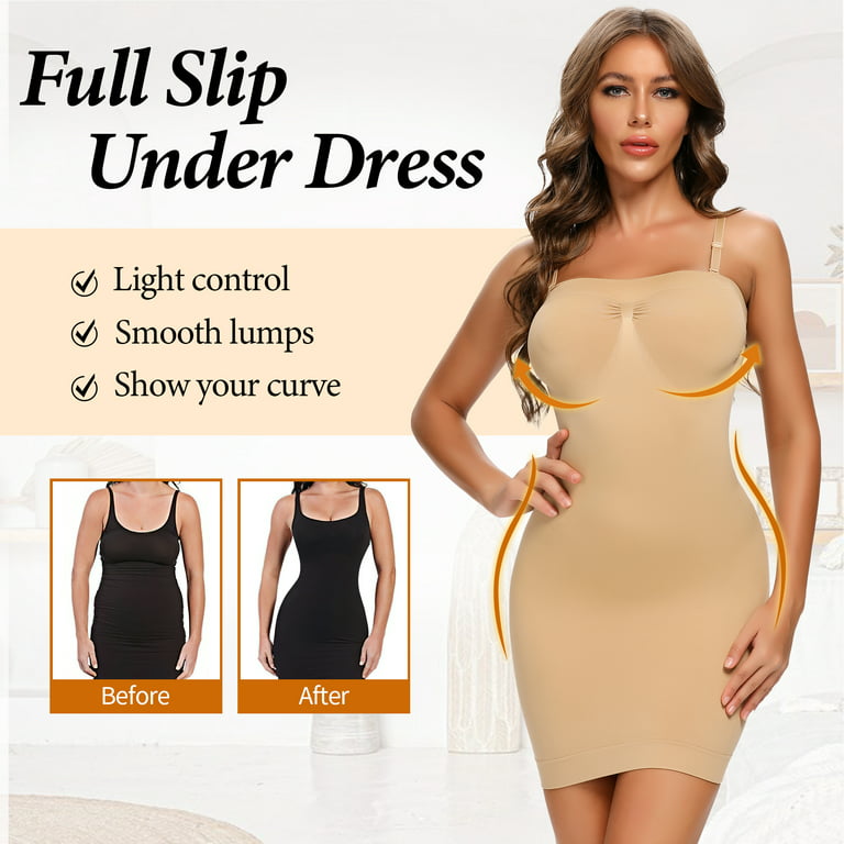 Detachable & Adjustable Spaghetti Straps Lightweight Smoothing Tummy  Control Shapewear Slip Dress