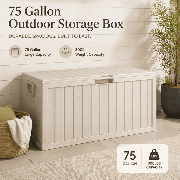 shizhipenghejia75 Gallon black Outdoor Waterproof Storage Box with Flip-Top Lid, Heavy-Duty Deck Box Suitable for /Outdoor Use - Plastic