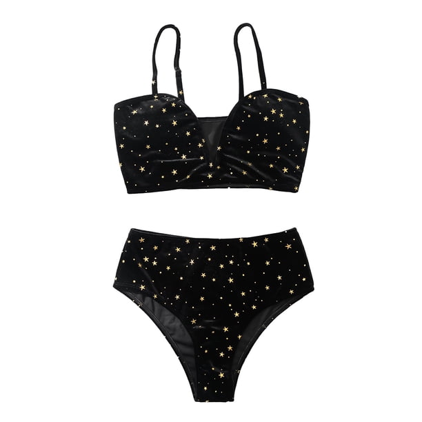Conjunto de Bikini Gibobby para mujer traje de baño terciopelo dos piezas negro