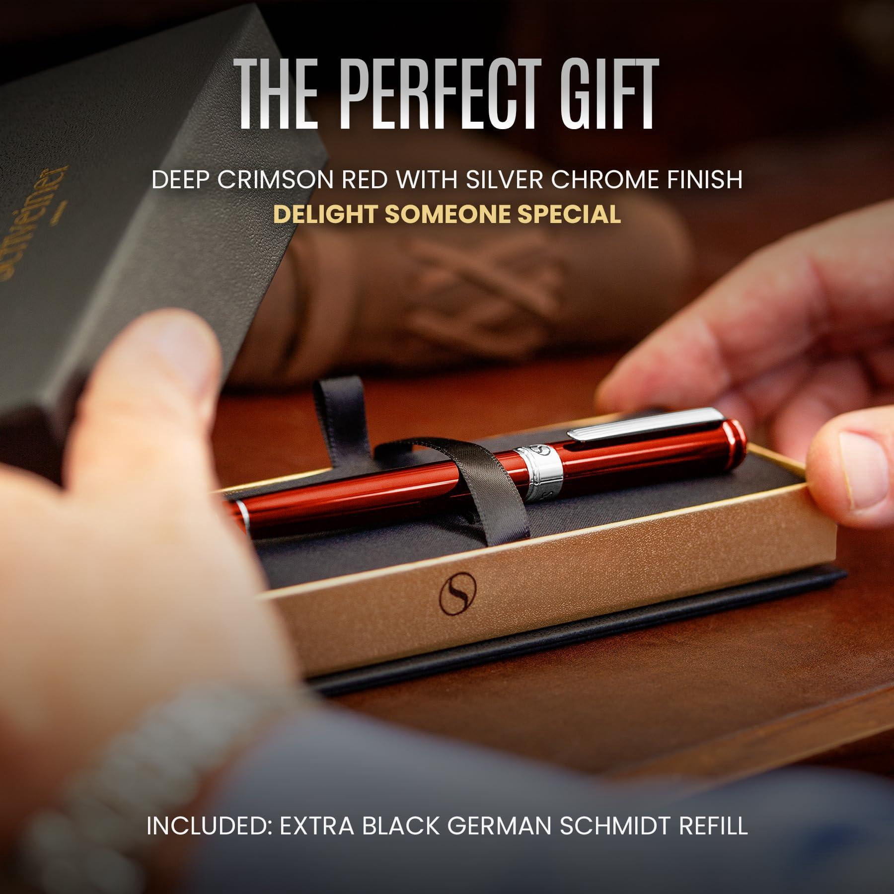 Deep Crimson Red Rollerball - Stunning Lacquer Luxury Pen With Chrome Finish  Schmidt Ink Refills Roller Ball Gift Set For Men & Women Professional Executive Office Nice Pens