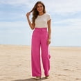 thumbnail image 7 of Trendy Drawstring Elastic Waist Pants for Women Solid Color Loose Fit Casual Summer Wide Leg Trousers Hot Pink XXL, 7 of 7