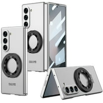 Decase Hard PC Magnetic Case Compatible with Samsung Galaxy Z Fold7 with Kickstand Holder and Bulit in Front Screen Protector,Slim Shockproof Protective Cover for Z Fold 7 for Women Men,Silver