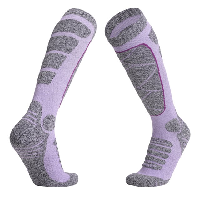 Graflsoa Chaussettes de Ski Respirantes Hauteur Genou pour Femmes - 80% Coton, Séchage Rapide, Compression Graduée, Violet (M35-39)