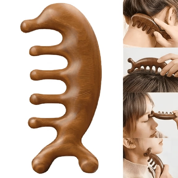 ACDANC Green Sandalwood Comb Scraping Scalp Head Massager Five-Tooth Wooden Therapy Comb