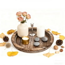 Remiawy Round Wooden Serving Tray, 11.2 Inch Decorative Wood Tray, Rustic Coffee Table Tray for Decor, Candle Plates and Trays for Kitchen Counter Centerpiece, Elegant Farmhouse Style
