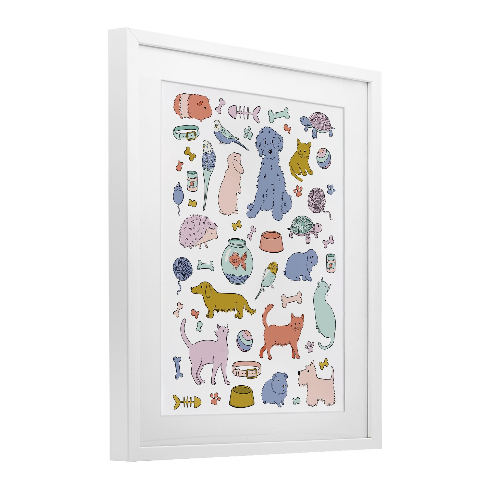 Stupell Industries Pet Shop Menagerie White Framed Print Under Glass, design by Bethany Sandoval